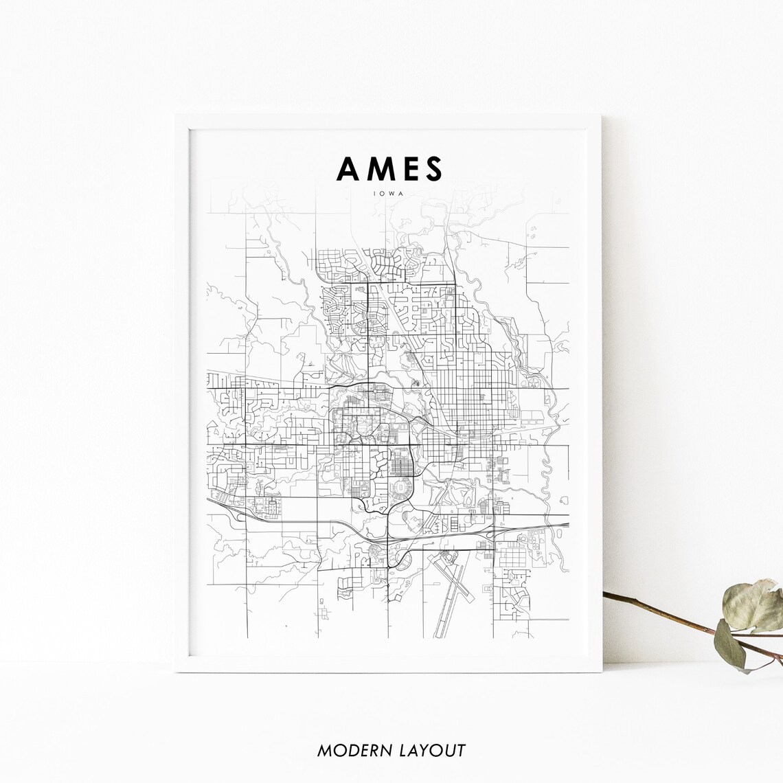 Ames Ia Map Art Print, Story County Iowa