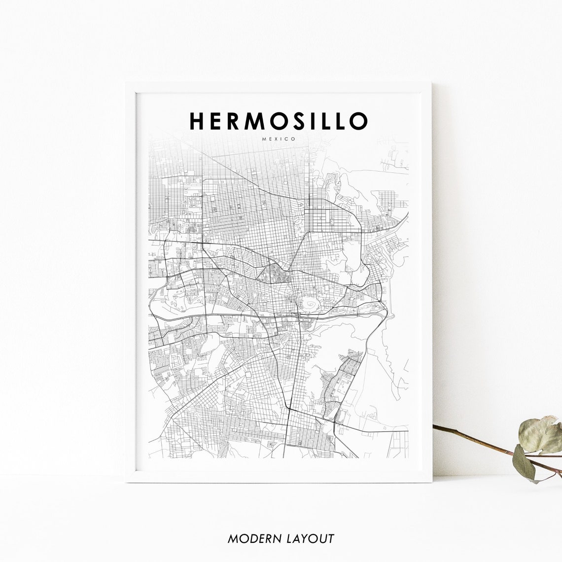 Hermosillo Mexico City Street Map Black Line Art Modern Layout Poster