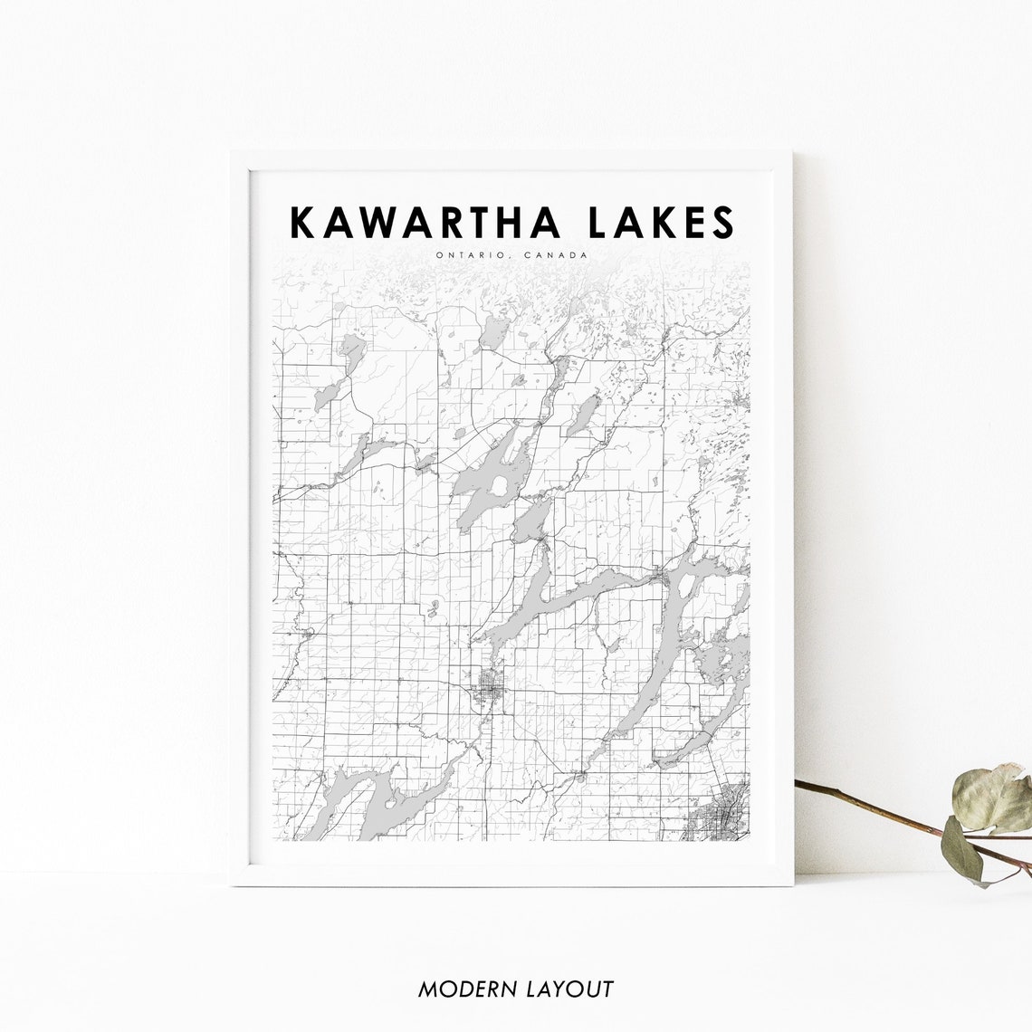 Kawartha Lakes Ontario Canada Minimalist Lakes Region Map Poster