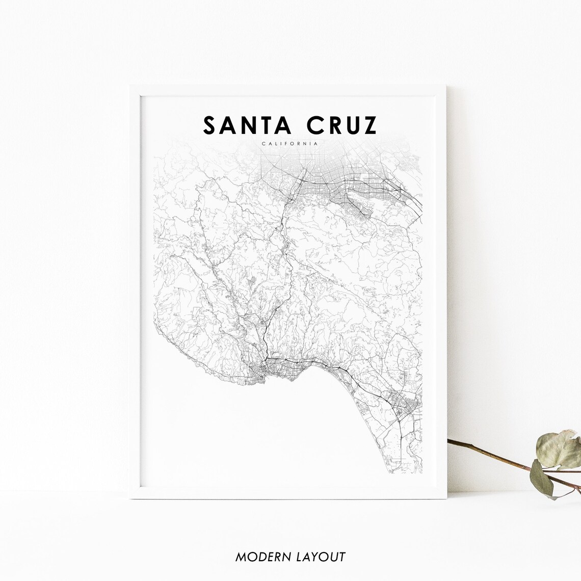 Santa Cruz County CA Map Print, Minimalist Poster