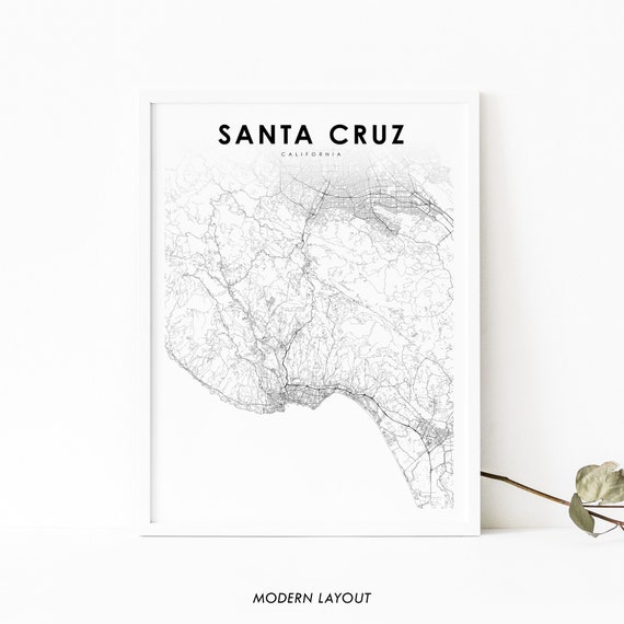Santa Cruz County CA Map Print, Minimalist Poster