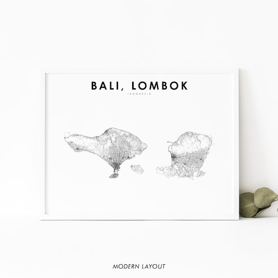 Bali And Lombok Island Map Duo Minimal Line Art Travel Poster