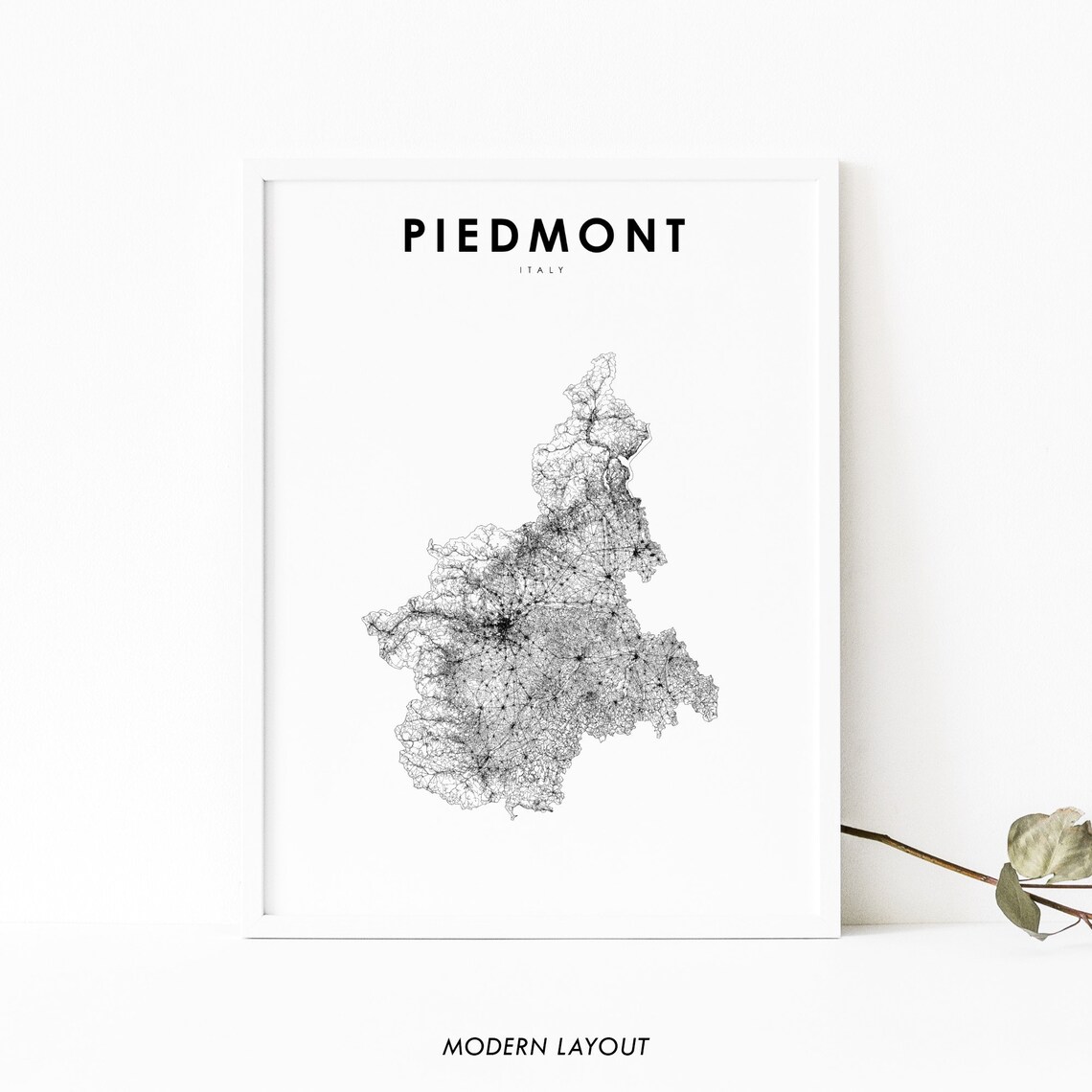 Piedmont Italy Map Print, Turin Road Poster