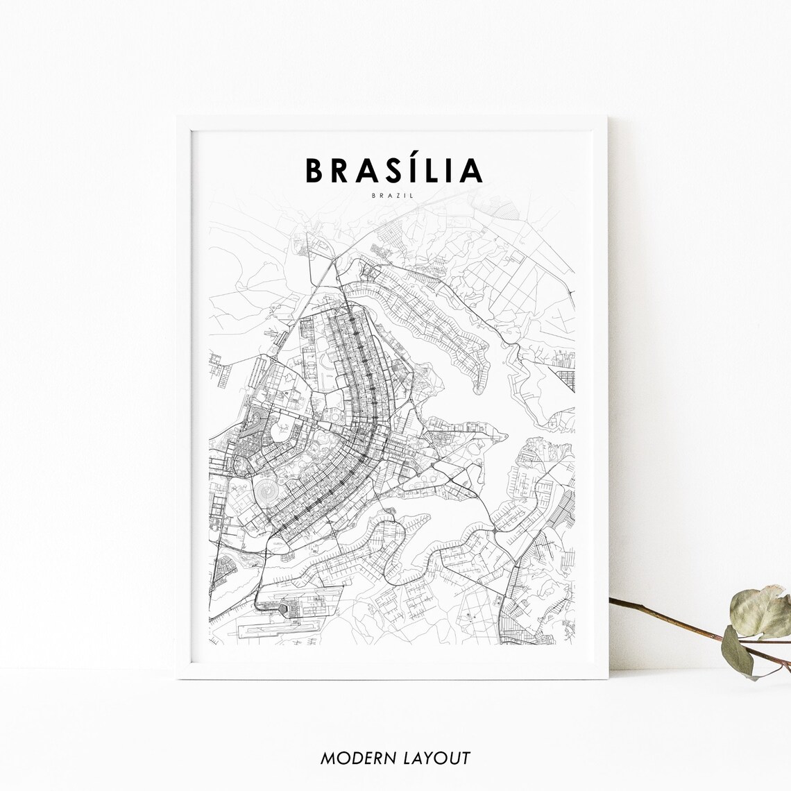Brasilia Brazil Map Print, Nursery Room Wall Decor
