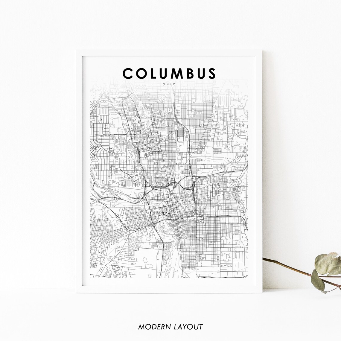 Downtown Columbus OH Map Art Print, City Street