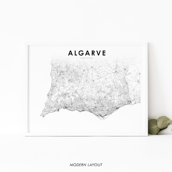 Algarve Portugal Map Print City Street Road Poster Faro Art Nursery Room Office Wall Decor Minimalist