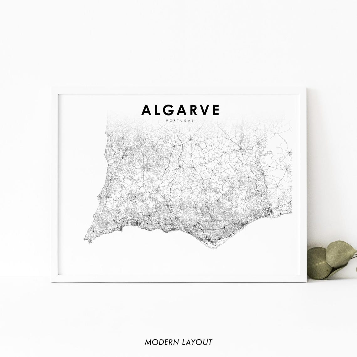 Algarve Portugal Region Road Map Minimalist Modern Travel Poster