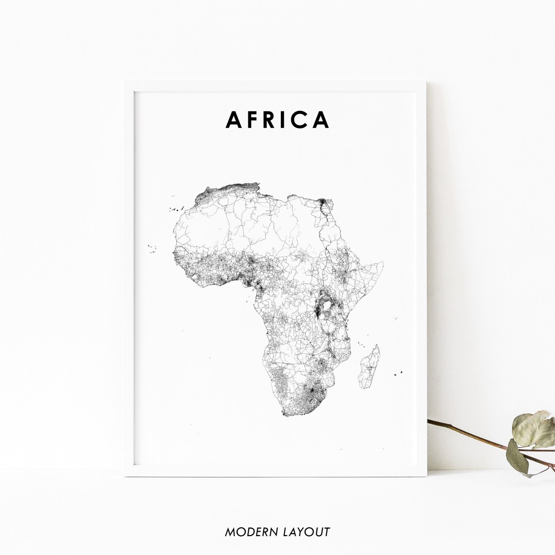Minimalist Africa Map Print, Nursery Room Office Decor