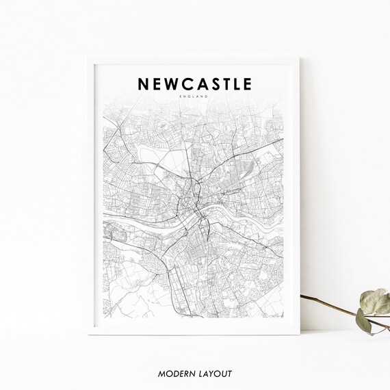 Newcastle Upon Tyne Area England Map Print United Kingdom Uk Art Poster City Street Road Nursery Room Wall Office Decor