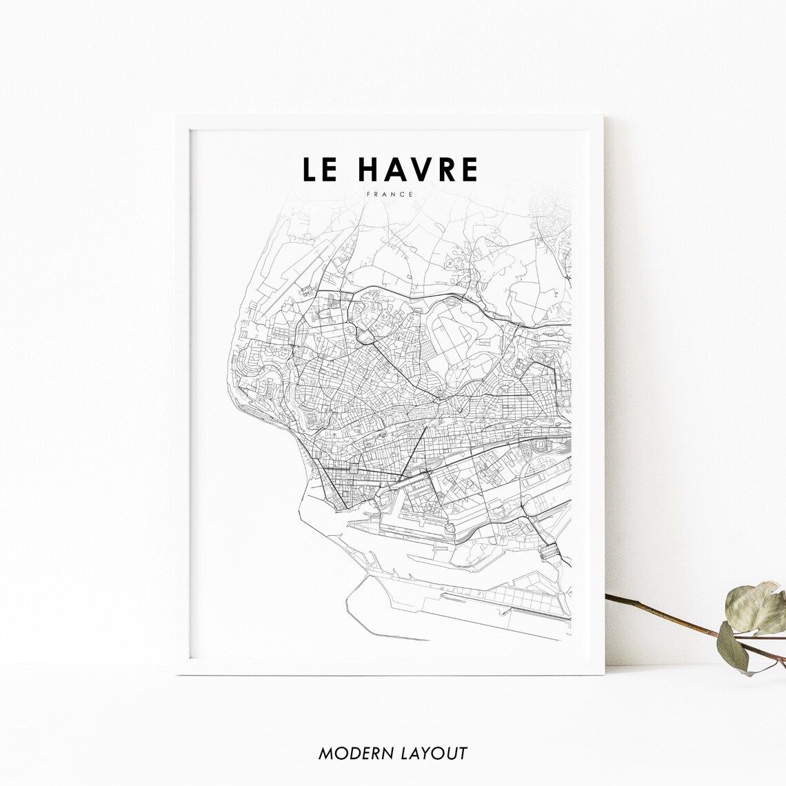 Le Havre France Modern Minimalist City Street Map Art Poster