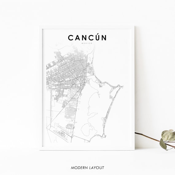 Cancun Area Mexico Map Print Cancn Mxico Art Poster City Street Road Nursery Room Wall Office Decor