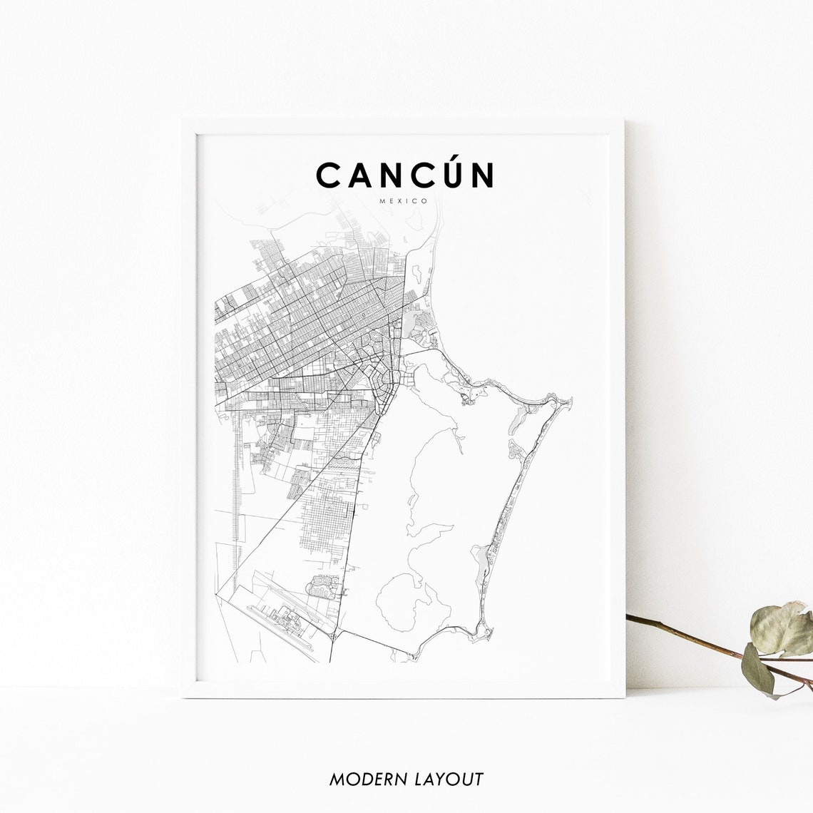 Cancun Mexico Minimalist White City Map Coastal Layout Poster