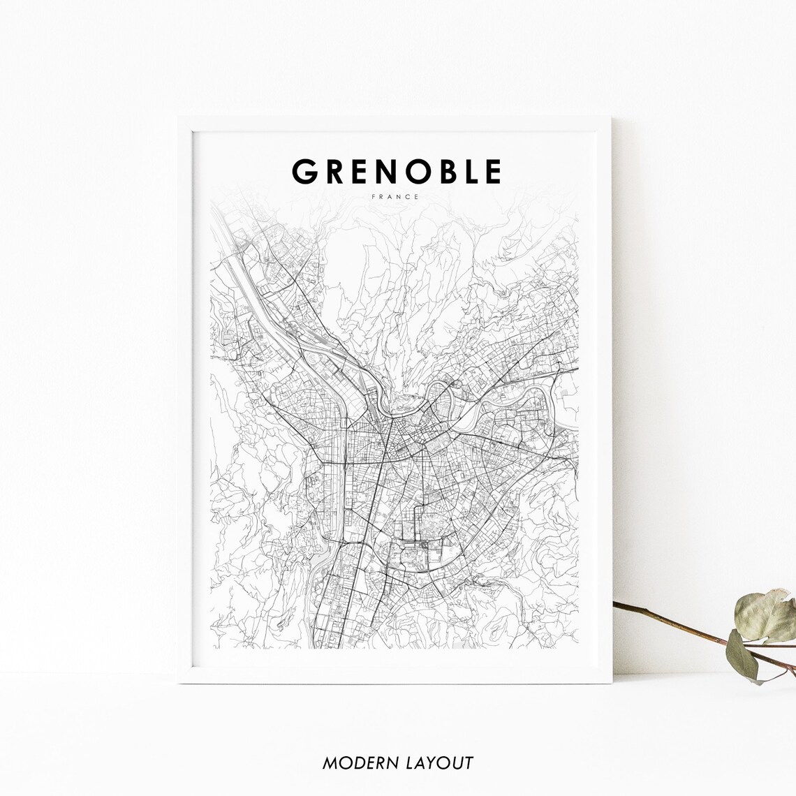 Grenoble France Map Print, Rhone-Alpes City Poster