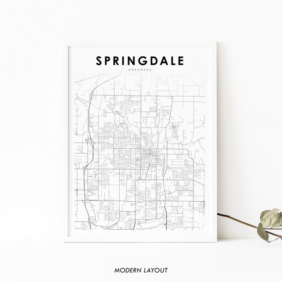 Springdale Ar Map Print Arkansas Usa Art Poster City Street Road Nursery Room Wall Office Decor