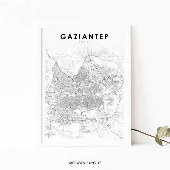 Gaziantep Turkiye Minimalist Black and White City Map Poster