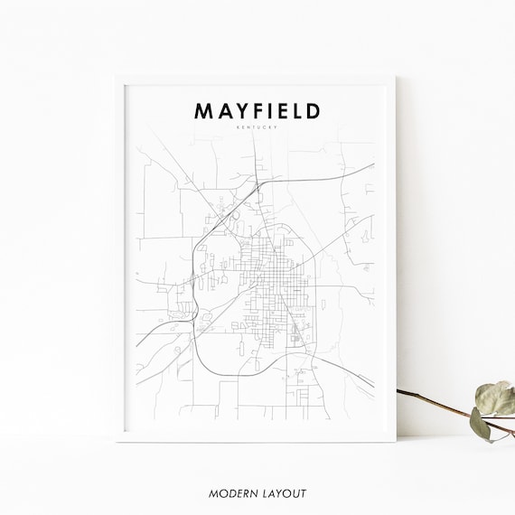 Mayfield Kentucky Minimalist City Street Map Black White Line Art Poster