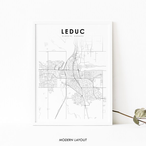 Leduc Alberta Canada Minimalist City Street Map Monochrome Wall Art