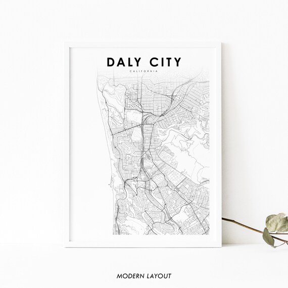 Daly City Ca Map Print Usa Art Poster San Mateo Street Road Nursery Room Office Wall Decor