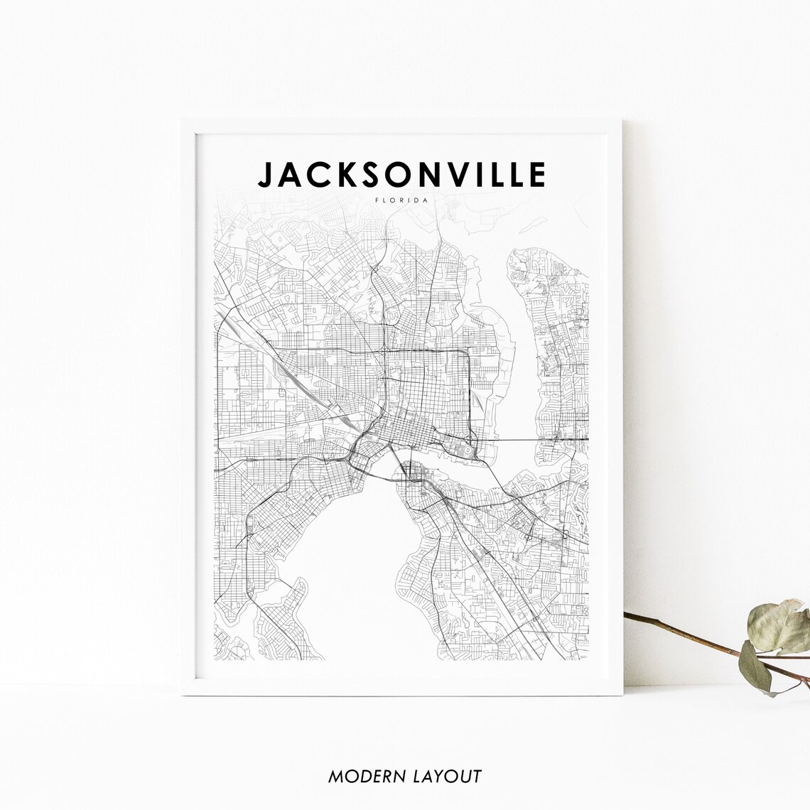Jacksonville FL Map Print, Florida City Poster