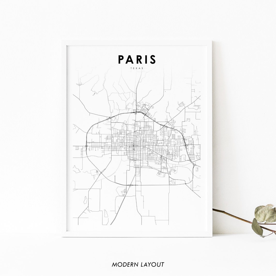 Paris Texas Minimalist Street Map Modern Layout City Art Poster