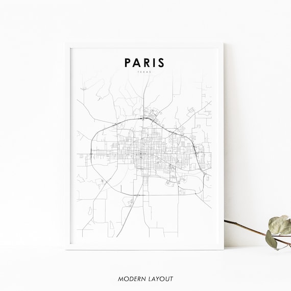 Paris Texas Minimalist Street Map Modern Layout City Art Poster