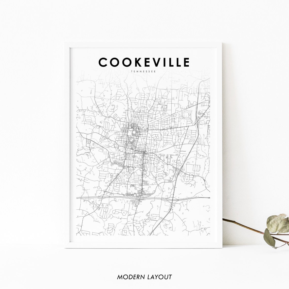 Cookeville Tennessee City Street Map Minimalist Wall Art Decor