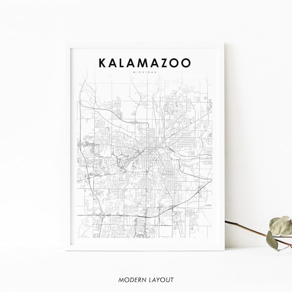 Kalamazoo Mi Map Print Michigan Usa Art Poster Portage City Street Road Nursery Room Wall Office Decor