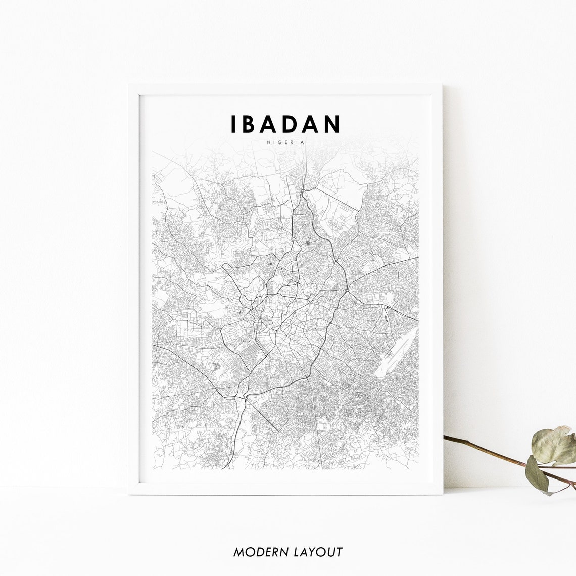 Ibadan Nigeria Minimalist City Street Map Modern Layout Poster