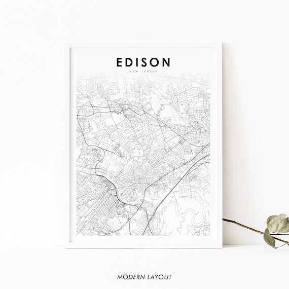 Edison New Jersey Minimalist City Street Map Black White Line Poster