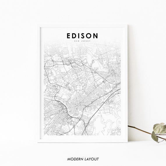 Edison Nj Map Print New Jersey Usa Art Poster Middlesex City Street Road Nursery Room Office Wall Decor