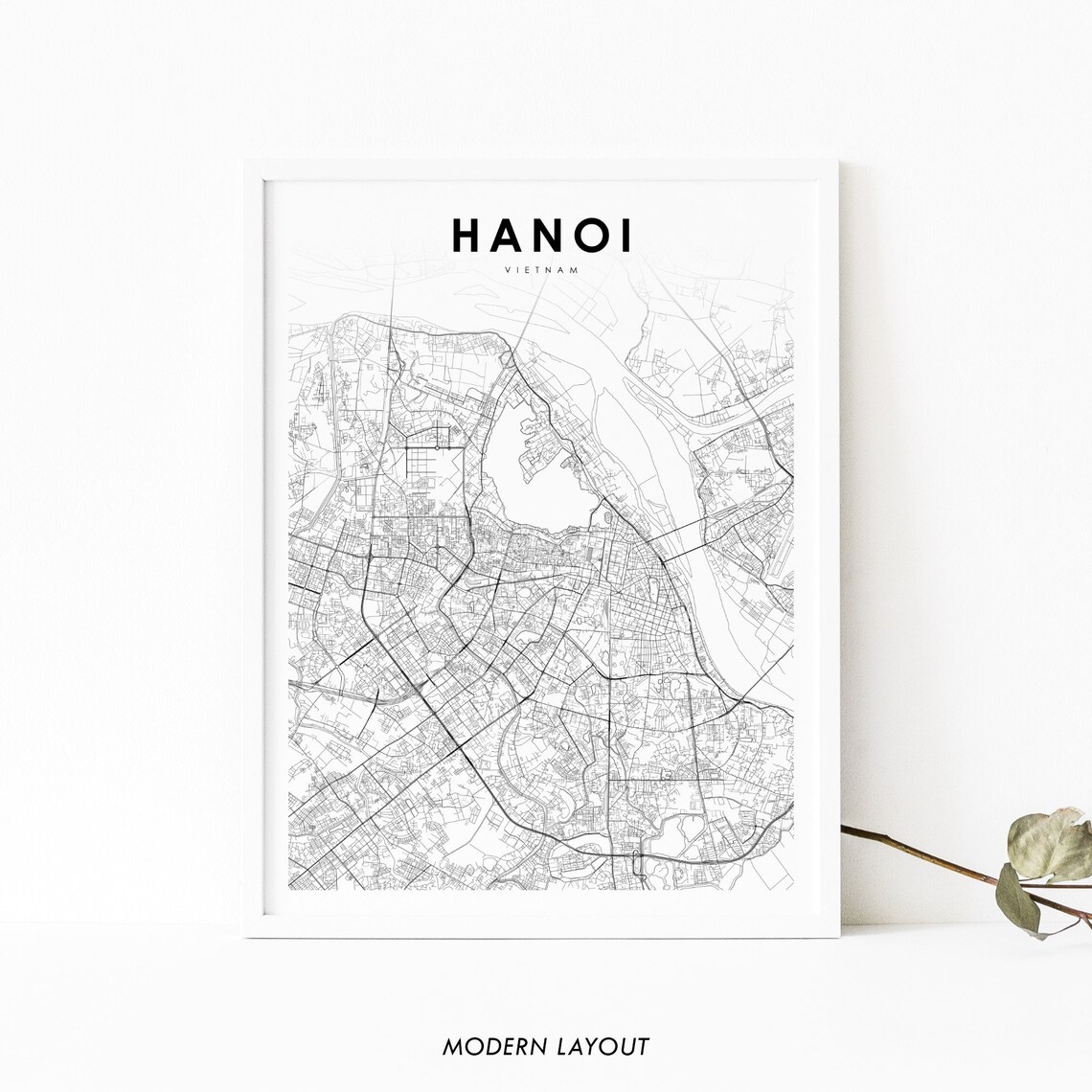 Hanoi Vietnam Map Art Print, City Street Road