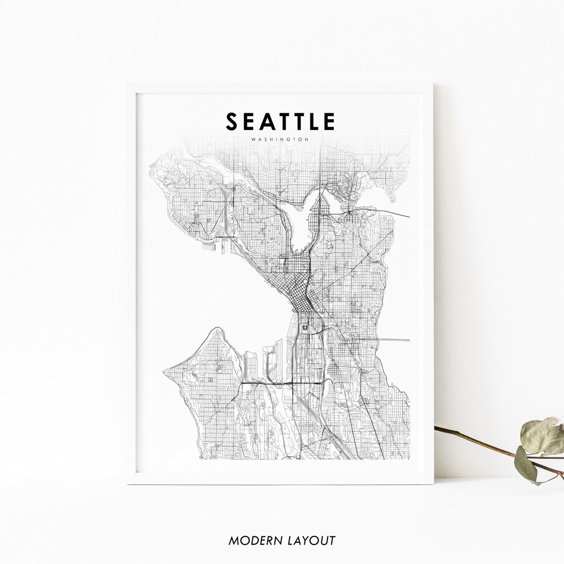 Seattle WA Map Print, Washington City Poster