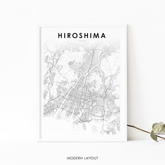 Hiroshima Japan Minimalist City Map Black and White Art Poster
