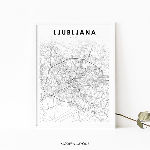 Ljubljana Slovenia City Street Map Minimalist Black White Art Poster