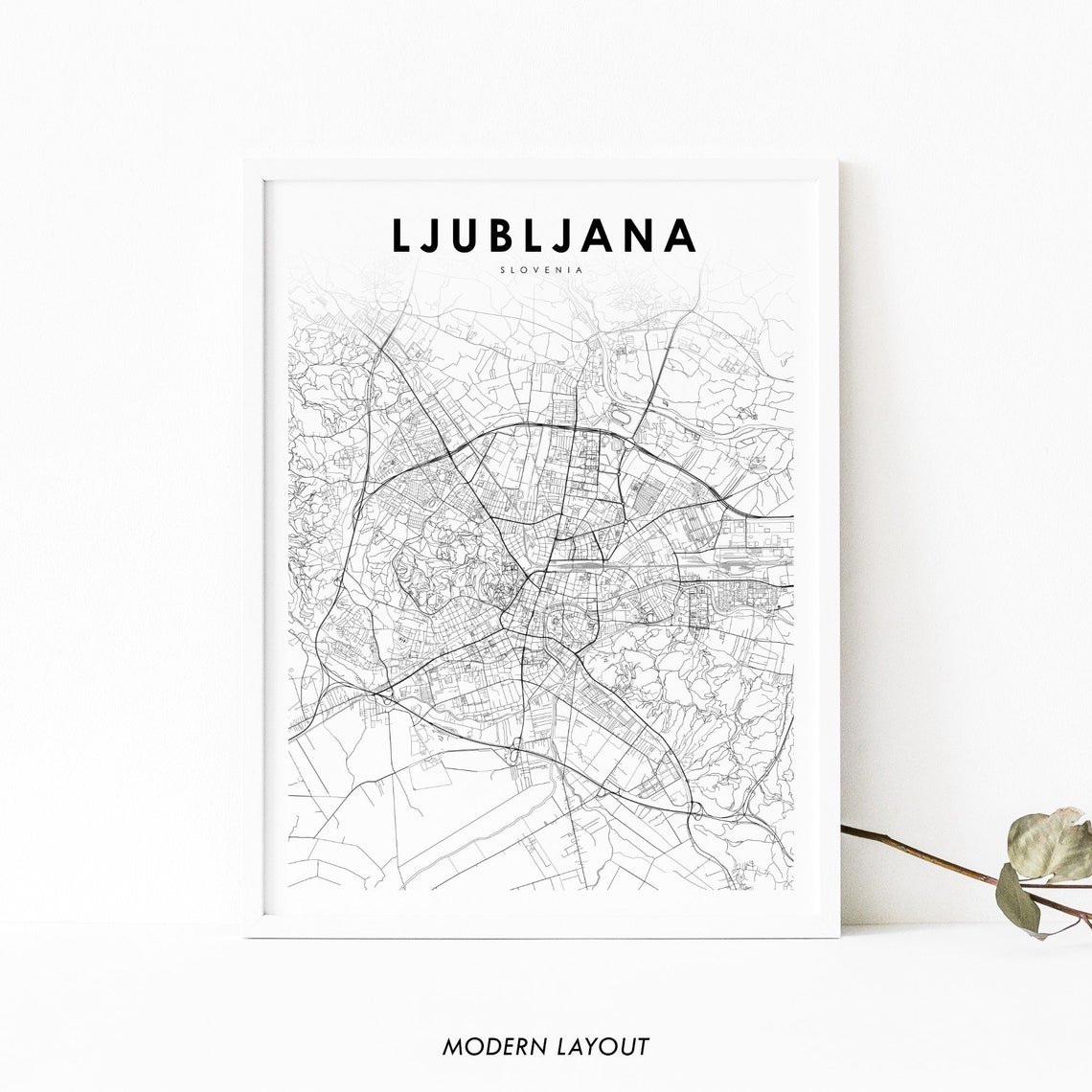 Ljubljana Slovenia City Street Map Minimalist Black White Art Poster