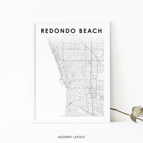 Redondo Beach California Modern Minimalist Street Map Art Poster