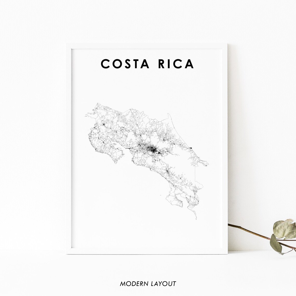 Costa Rica Map Print, Caribbean Central America Poster