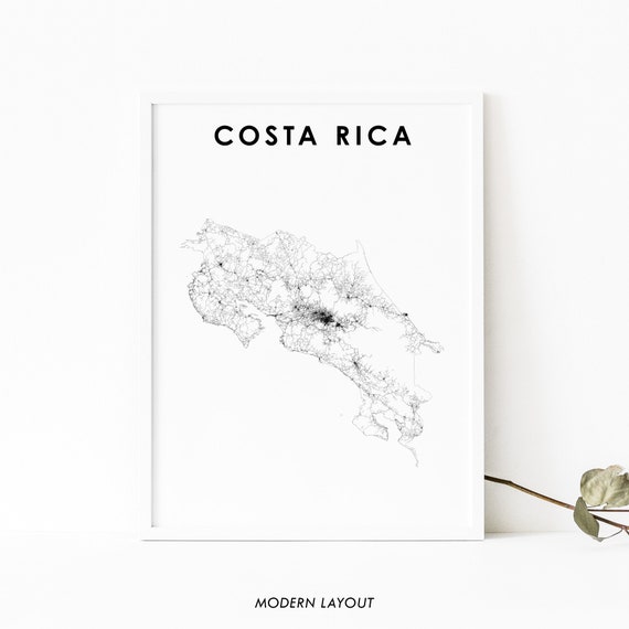 Costa Rica Map Print, Caribbean Central America Poster