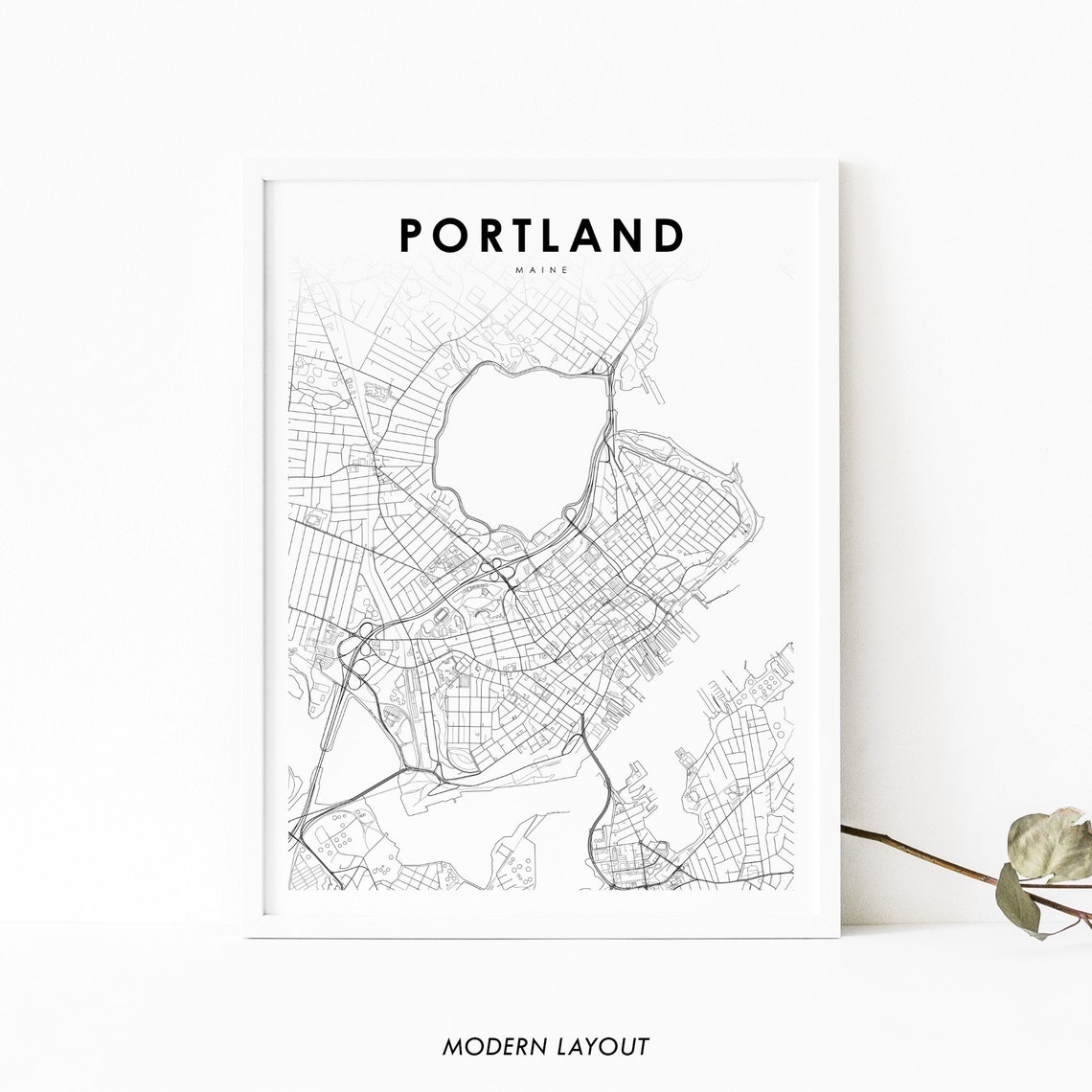 Portland Maine Downtown City Street Map Minimalist Line Art Poster