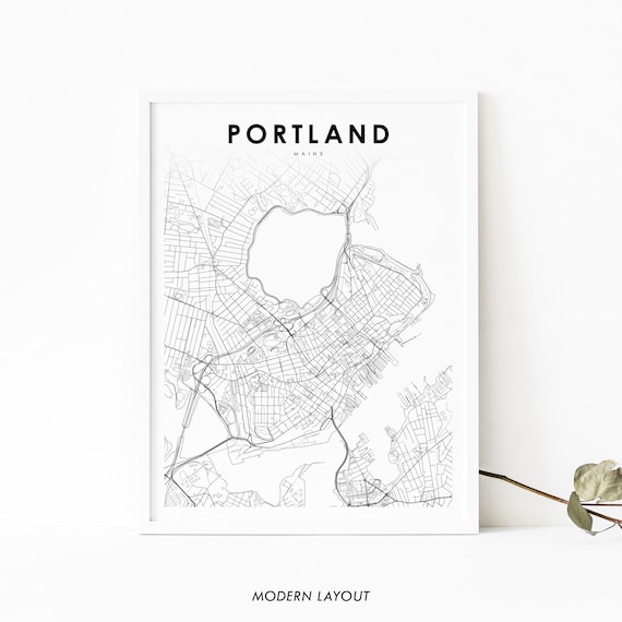 Downtown Portland Me Map Print Maine Usa Art Poster City Street Road Nursery Room Wall Office Decor