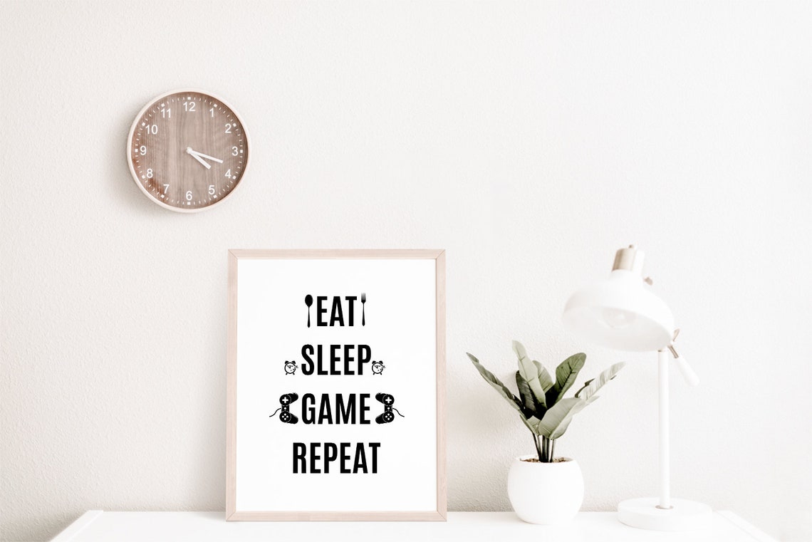 Eat Sleep Game Repeat Gamer Controller Game Room Quote Wall Art - Image 2