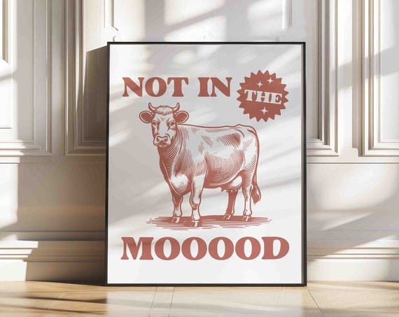 Retro Funny Animal Cow Print Vintage Home Decor Farm Humor Trendy Poster Wall Art