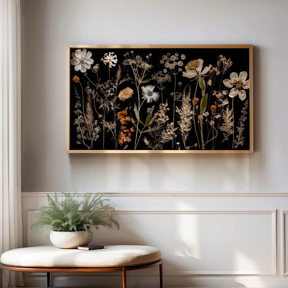 Pressed Wildflowers Black Background Delicate Botanical Art Poster - Image 4