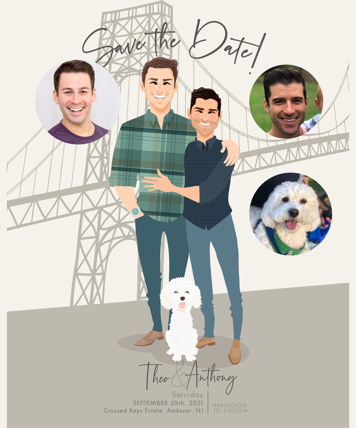 Custom Illustrated Save the Date Card With Bearded Couple Poster - Image 4