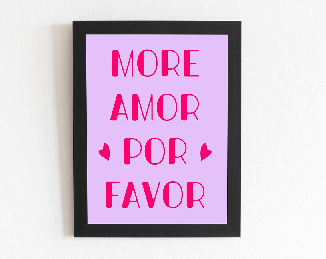 More Amor Por Favor Pink Hearts Rounded Letters Quote Poster
