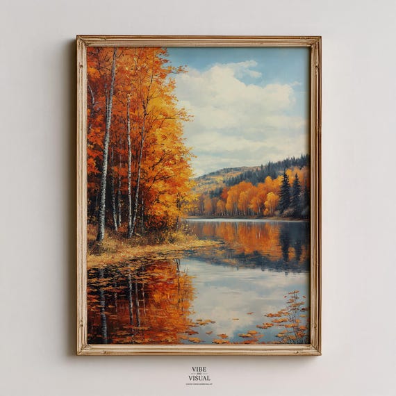 Vibrant Autumn Lake Golden Orange Trees Mirror Reflection Fall Landscape Poster