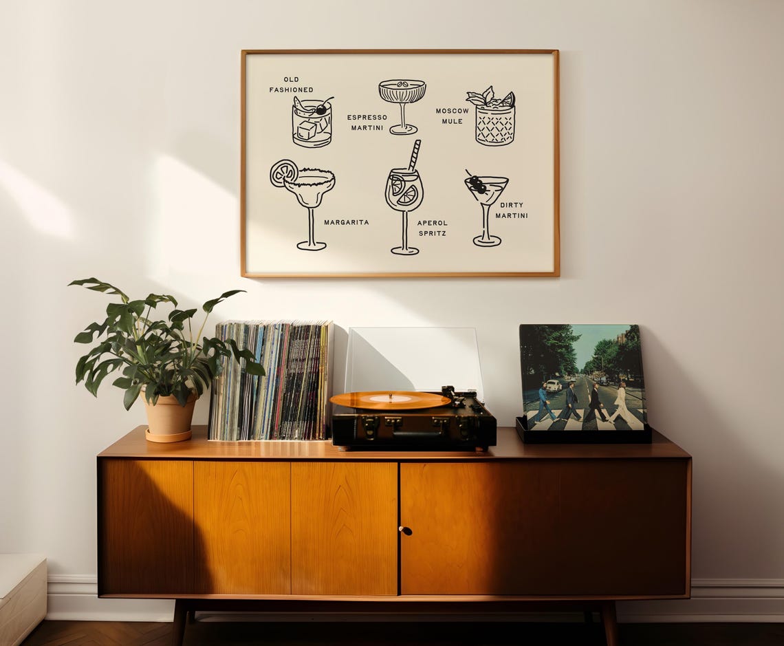 Cocktail Guide Line Art Bar Cart Decor Retro Illustrated Poster