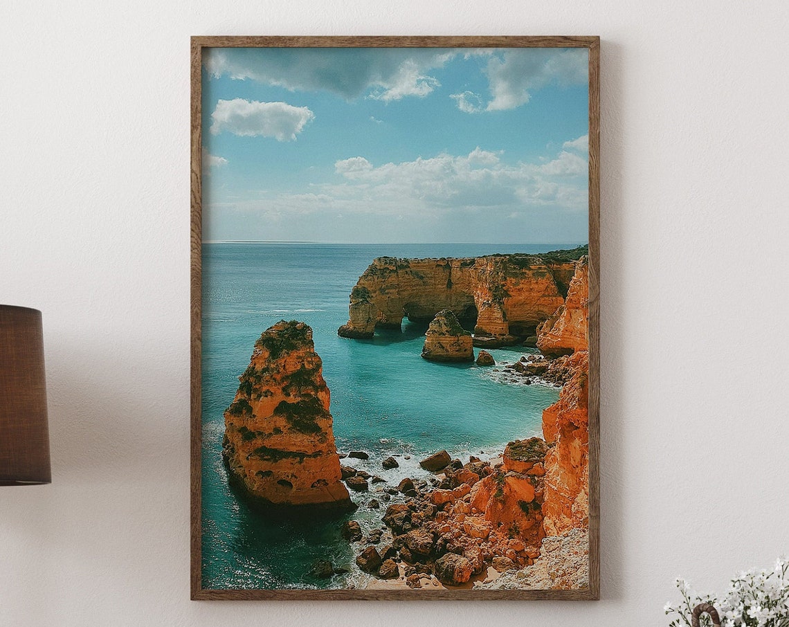 Algarve Portugal Limestone Cliffs Ocean Coast Seascape Photo Print