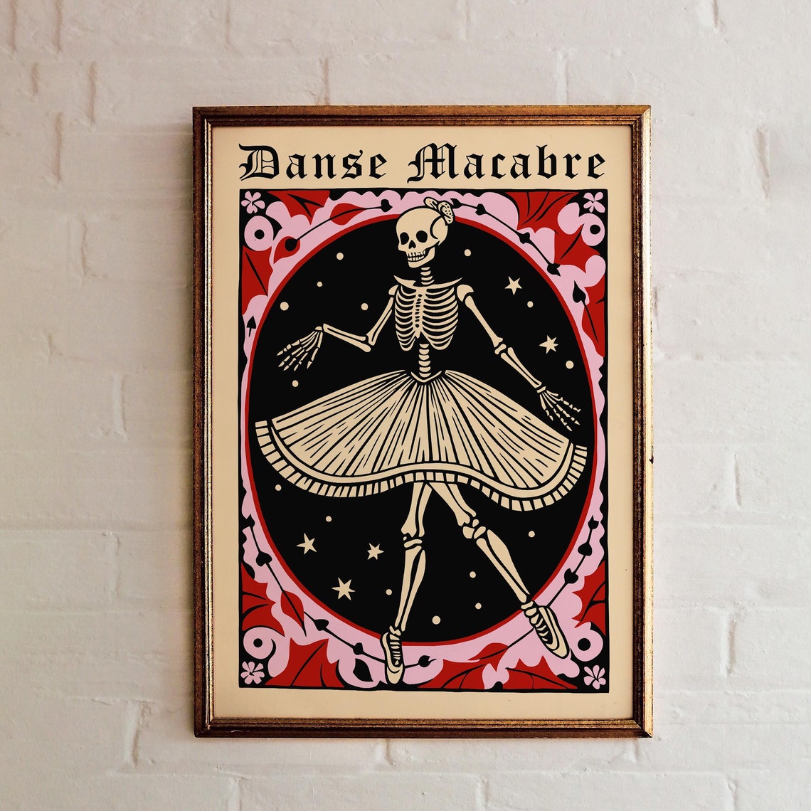 Gothic Danse Macabre Red Skeleton Ballerina Halloween Poster