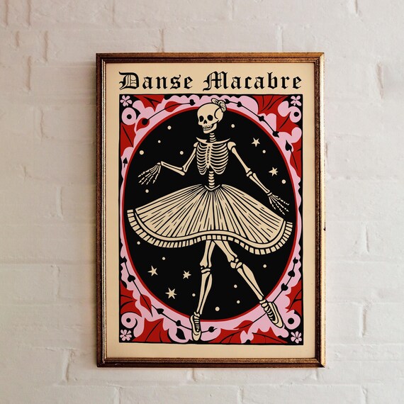 Gothic Danse Macabre Red Skeleton Ballerina Halloween Poster